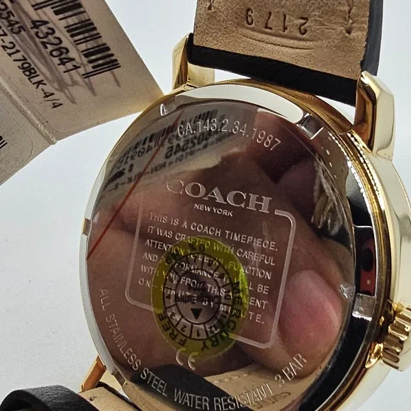 Coach Mens Harrison Watch Gold Tone Black Leather Strap 42mm 14602545 - Picture 8 of 9